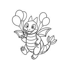 Dragon Floating with Balloons Coloring Page