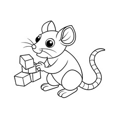 Mouse Playing with Blocks Coloring Page