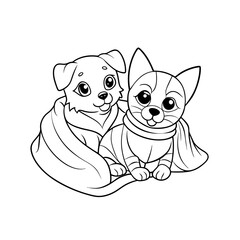 Puppy and Kitten Sharing Coloring Page
