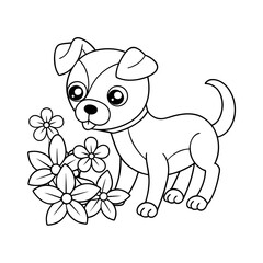 Puppy Watering Flowers Coloring Page