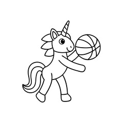 Unicorn Playing Basketball Coloring Page