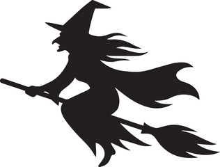 "Flying Witch Silhouette on Broomstick – Halloween, Fantasy, Spooky Icon"