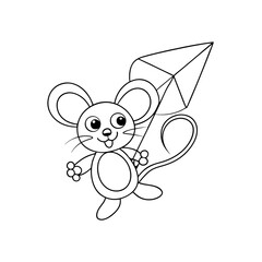 Mouse Flying a Kite Coloring Page