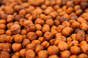 Hazelnut kernels. Close-up. Background for snacks and nuts