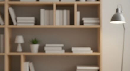  background of a modern bookshelf with blurred books