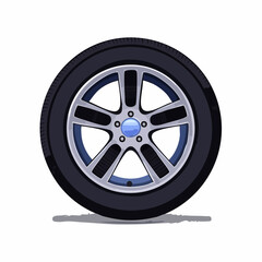 Obraz premium Roue de voiture entière vue de profil, pneu, jante, arrière plan blanc