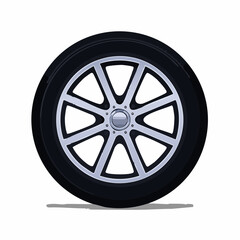 Obraz premium Roue de voiture entière vue de profil, pneu, jante, arrière plan blanc