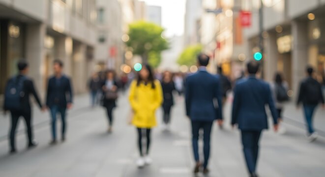  blurred city street background with people walking - Powered by Adobe