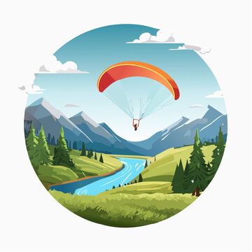 Parachutiste, nature , vall&eacute;e, montagne, ciel bleu, sports extr&ecirc;me