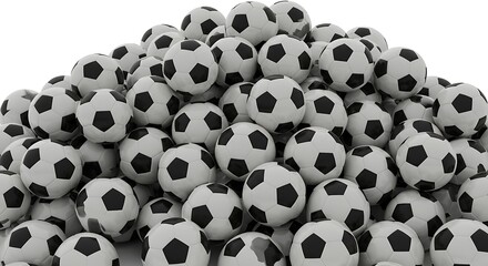 Pile of Soccer Balls: Black and White Sport Equipment.