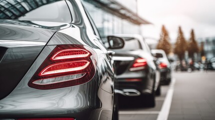 Luxury Car Tail Lights in Parking Lot: Automotive Industry, Sales, Transportation and Modern Design
