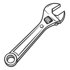 Obraz premium Adjustable Wrench A Detailed Black and White Illustration
