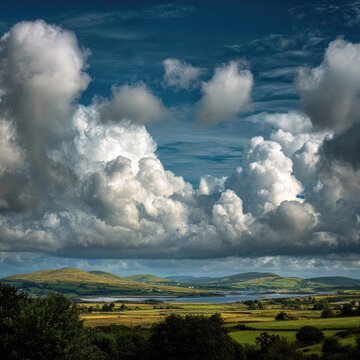 Dramatic clouds over a valley landscape