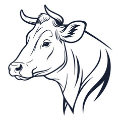 Fototapeta premium Line Art Illustration of a Cow's Head in Black and White