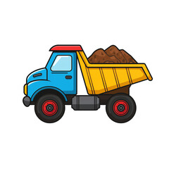 Fototapeta premium Cartoon dump truck illustration filled with soil isolated on a black background image