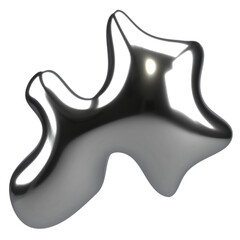Liquid chrome form, shiny metallic droplet with dynamic curves. Abstract 3D render representing technology, science, and digital art concepts.
