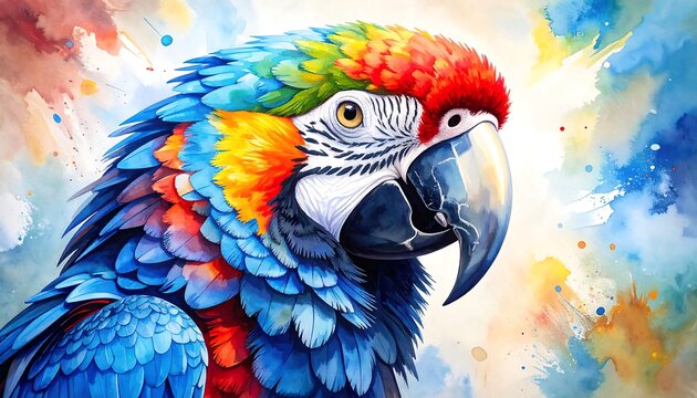 Vibrant parrot portrait, watercolor style