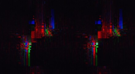 Obraz premium Glitch art with red green and blue pixels Vertical lines Two shapes Black background