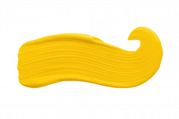 Vibrant yellow brush stroke with a dynamic swirling shape isolated on a transparent background, ideal for adding a pop of color to designs