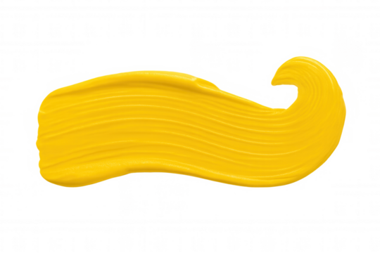 Vibrant yellow brush stroke with a dynamic swirling shape isolated on a transparent background, ideal for adding a pop of color to designs
