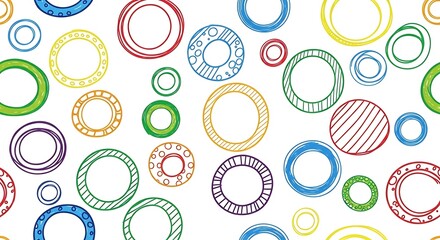 Colorful Circles Pattern on White Background Design.