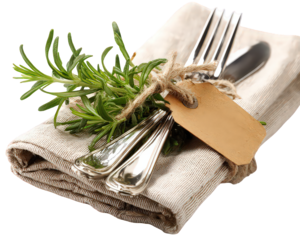 Elegant Place Setting with Rosemary and Linen Napkin