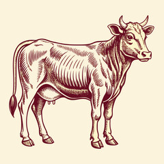 a-detailed-ink-sketch-of-a-cow-standing-in-profile  vector design .eps