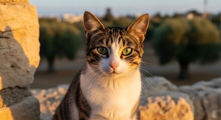 Obraz premium Cat looking at the camera outdoors.