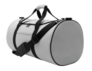 Light Gray Duffel Bag with Black Straps, isolated on transparent background