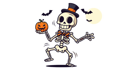 Halloween pumpkin and skull cartoon illustration