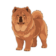 Chow Chow head full body, cartoon vector digital art, isolated on white transparent background