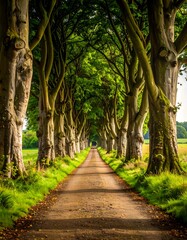 A path lined with tall, lush trees