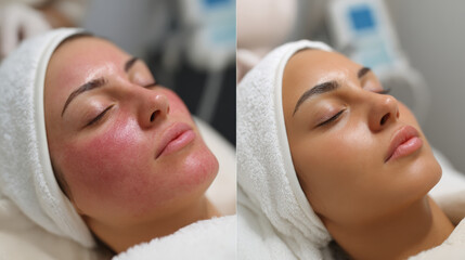 Facial treatment comparison before after laser therapy
