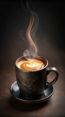 Espresso steam art design on black ceramic mug