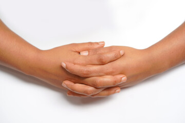 Close up of a senior woman holding her hand