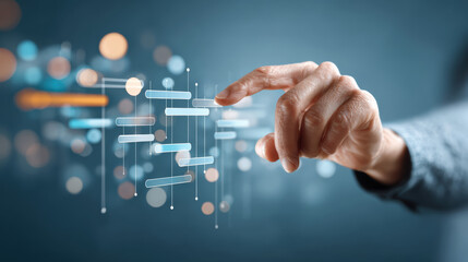 Business hand touching digital network connection interface