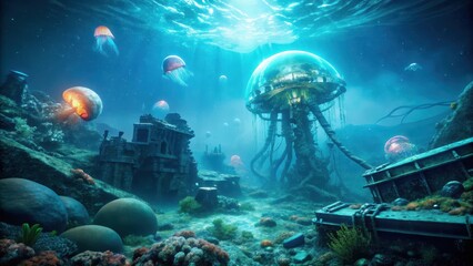 Mysterious Underwater World With Glowing