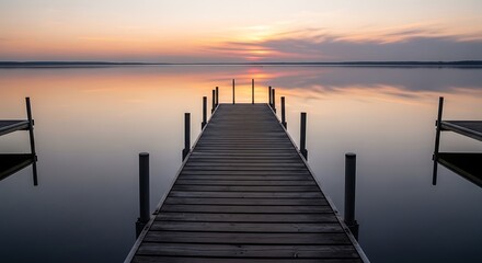 Obraz premium Dock at Sunset Over Calm Water