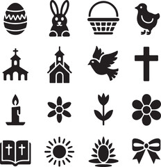 Easter holiday icons religious symbols spring celebration elements
