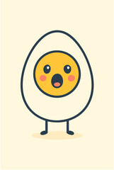 Fototapeta premium Adorable cartoon hard-boiled egg character with a wide-eyed surprised expression, standing whimsically on tiny feet