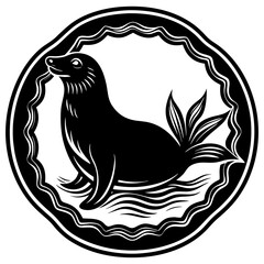 Obraz premium Abstract geometric seal design in black and white with color accents