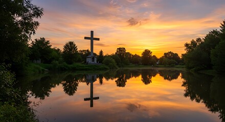 Golden Hour Cross: Serenity Reflected