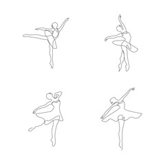 Continuous Line Drawing of Ballerinas Dancing