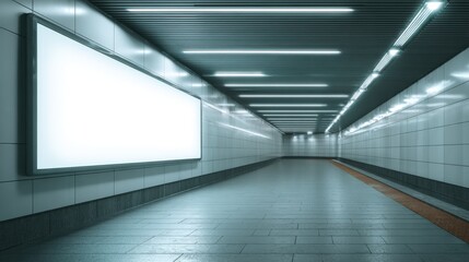 Blank Billboard Mockup in Modern Underground Station: Advertising Space for Marketing Campaigns