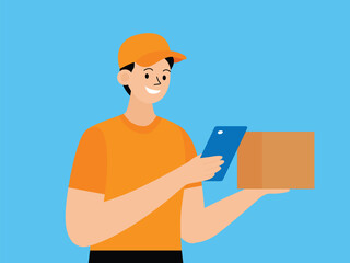vector flat illustration design of a courier delivering a package