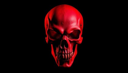 A menacing red skull against a deep black backdrop,  abstract,  anatomy