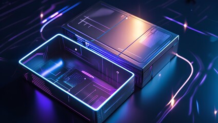 Futuristic Neon Tech Box with Glowing Circuits &mdash; AI Cyberpunk Electronics Concept