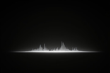 A glowing white audio equalizer waveform on a dark, minimalist background, representing sound visualization.