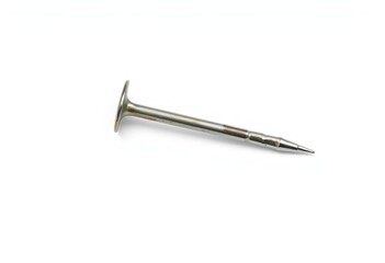 A single, shiny steel nail isolated on a pure white background,  pointed,  repair