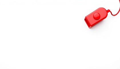 A vibrant red whistle, perfectly isolated against a stark white backdrop, illustration, focus